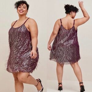 Torrid Plum Sequin Stripe Fringe Dress 4X - 26 NWT